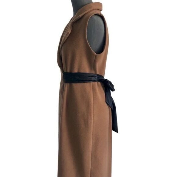 MARNI Luxury Virgin Wool Sleeveless Coat Brown Black Leather Trim Size M - Picture 9 of 10